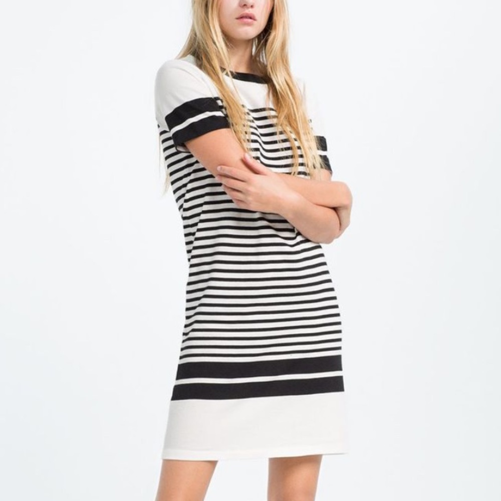 Zara Knit Cotton T-Shirt dress with stripes - striped shirt dress